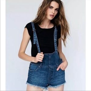Free People Strappy Denim Jean Shorts Overalls
